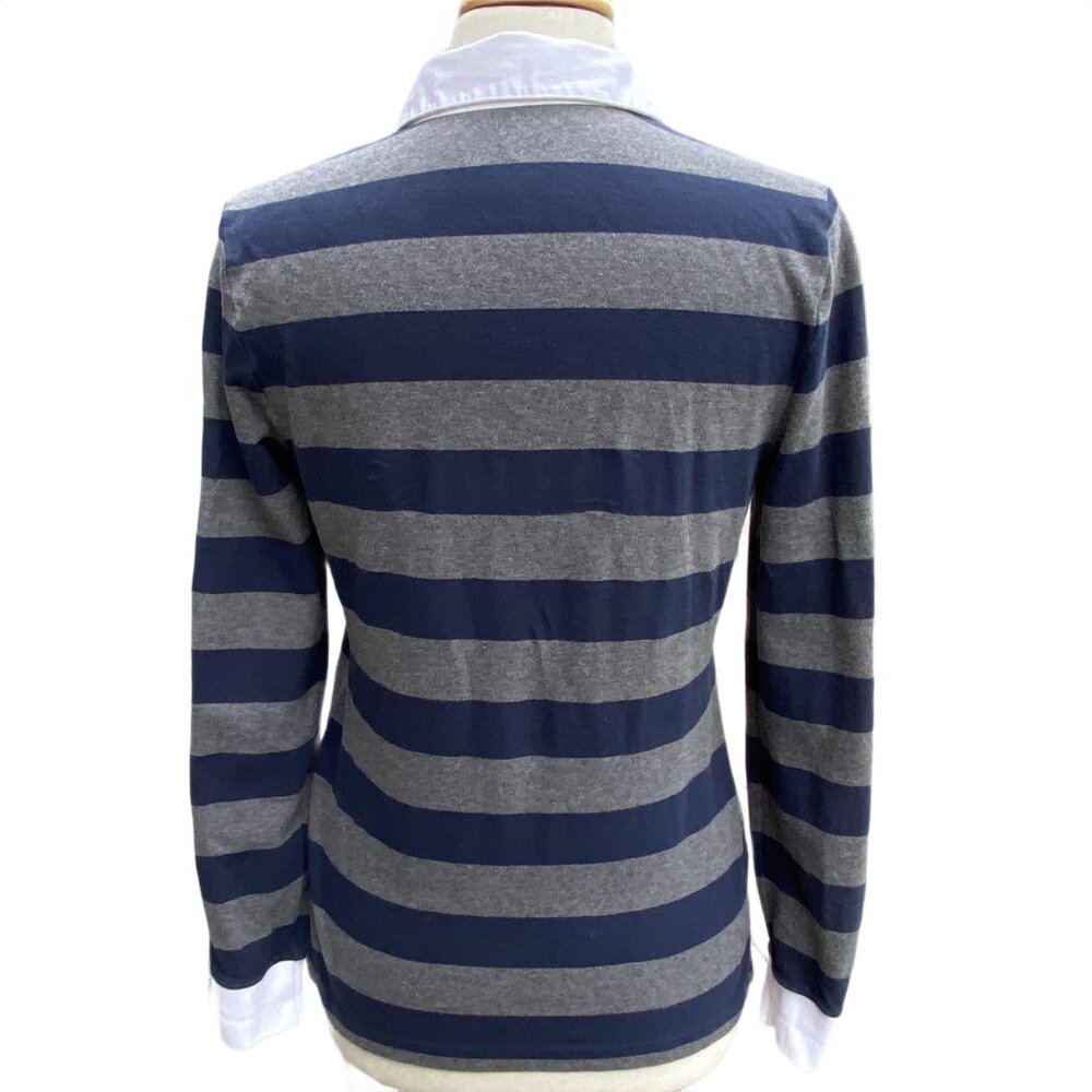 Lands End Blue Gray Striped Rugby Shirt Retro Back to School Preppy Academia-S - Picture 7 of 12